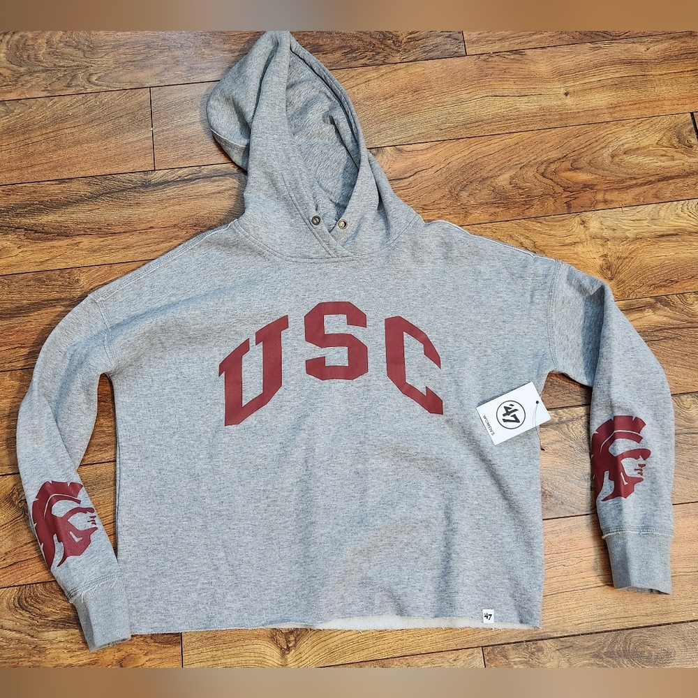 47 Brand Ladies USC Gray Cutoff Hoodie, Size S